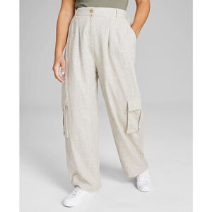 And Now This Women's Extra Small High Rise Linen Blend Brown Cargo Pants NWT